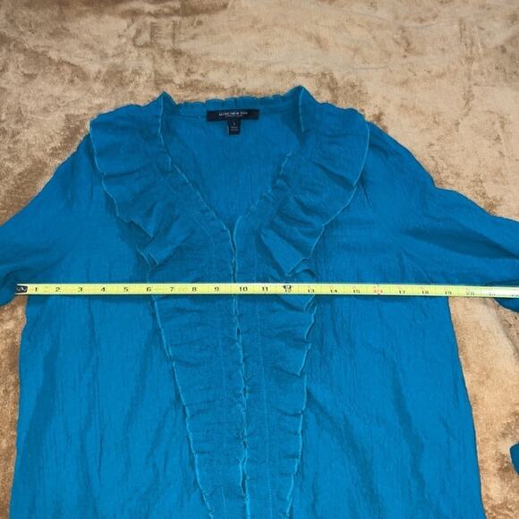 Andrew Marc New York Turquoise Ruffle Neck Top long Sleeve Sz S - Picture 10 of 12